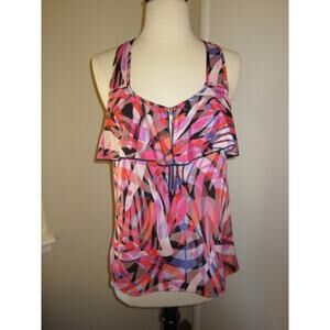 Lily White Pink Print Racerback Flounce Tank Top